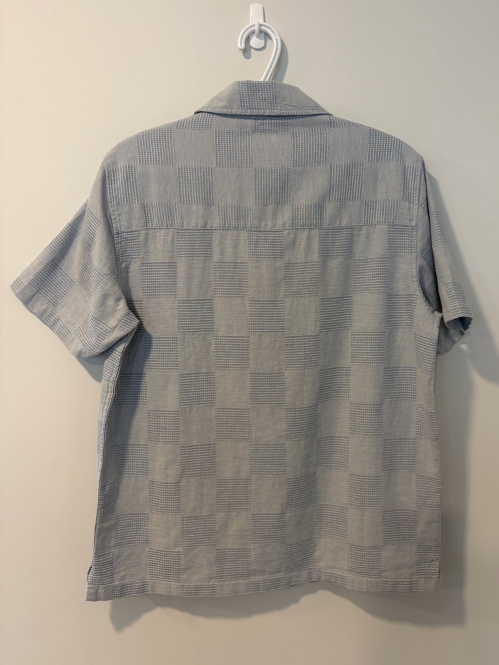 Folk Mens Blue Checkered Short-Sleeve Button-Down Cotton Aloha Shirt NWT! - Picture 2 of 12